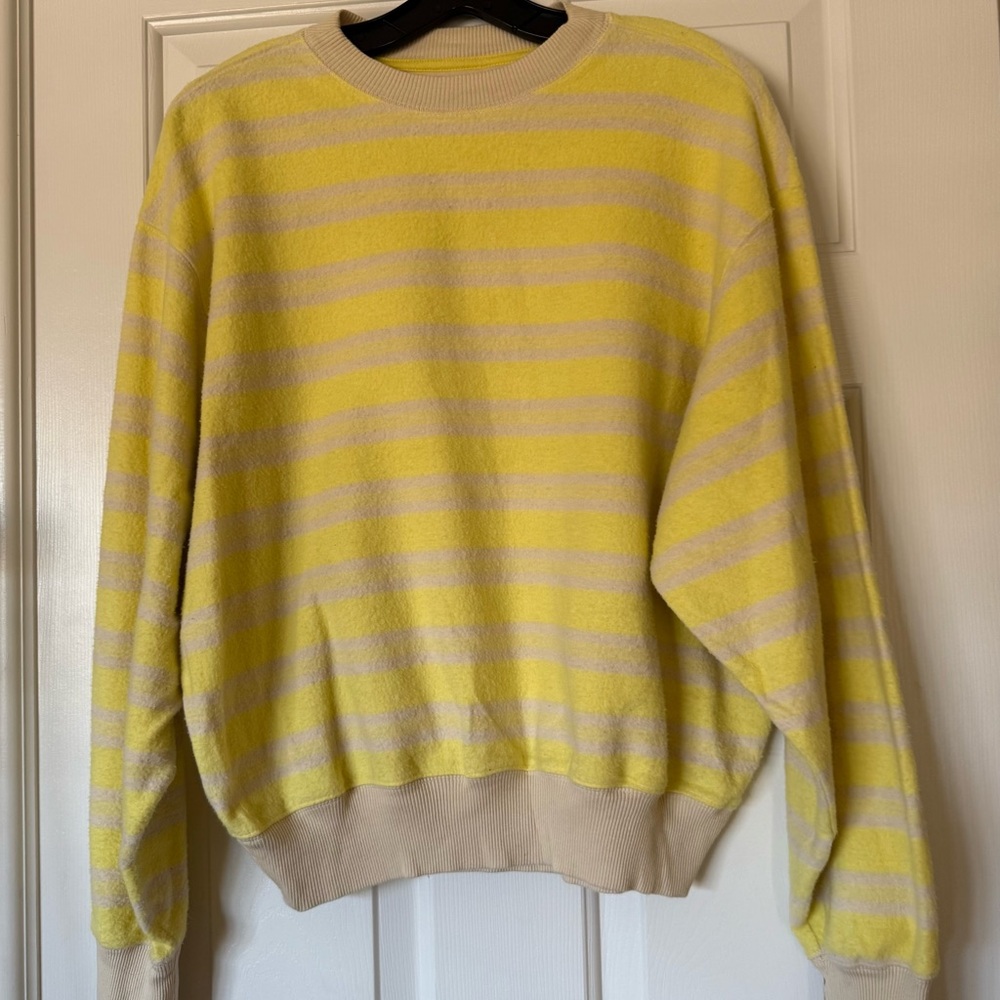 Urban Outfitters Yellow and Cream Striped Crewneck Sweater